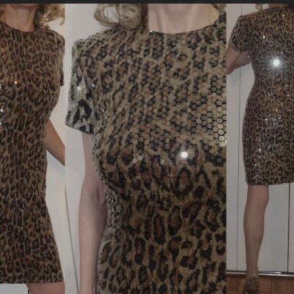 🔥Chetta B for Bergdorf Goodman Leopard Sequin Dress Size 8 EUC 🐆 - Picture 4 of 13
